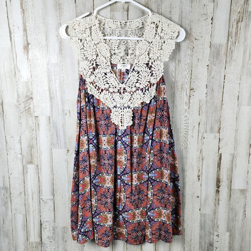 Umgee Lace Embellished Tile Print Top Size Medium